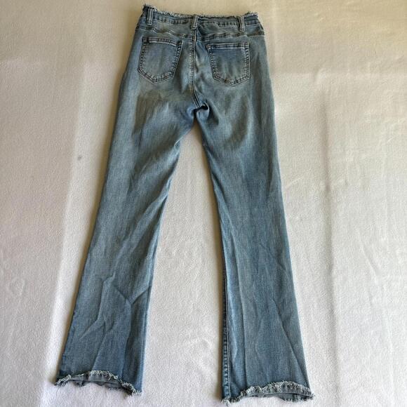 Bamboo Womens Size 9 Lace Up Flare Jeans Frayed Hem Y2K Vintage Denim Streetwear - Picture 8 of 8